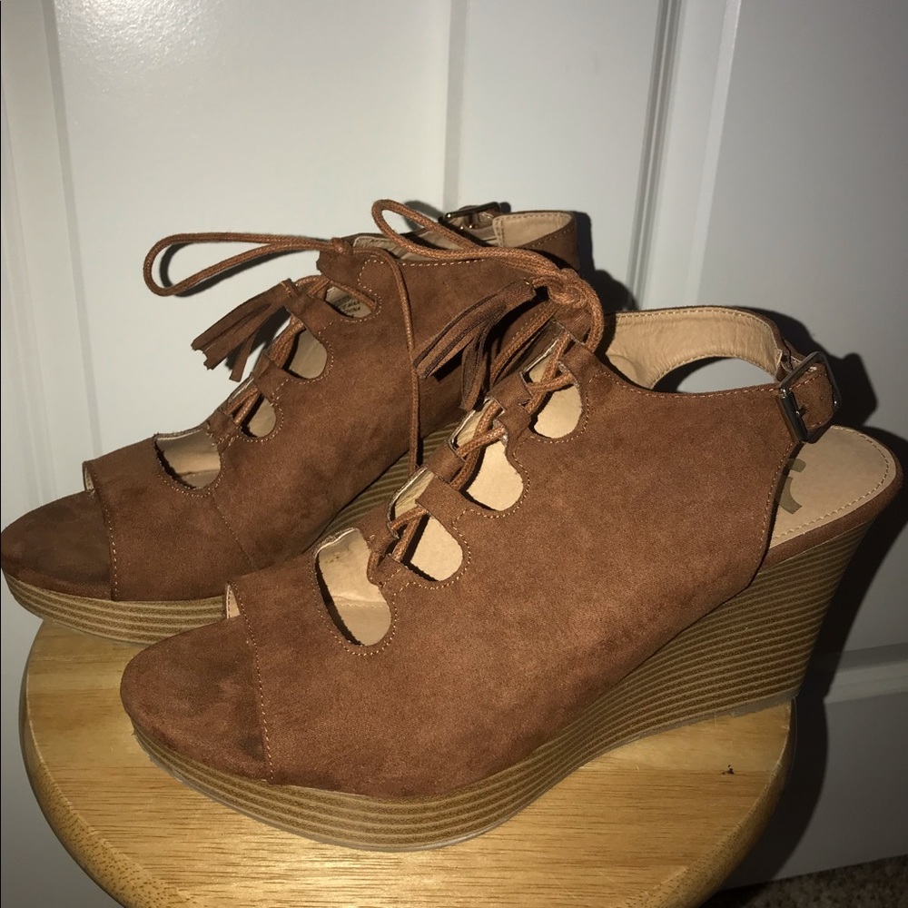 Lace Up Suede Wedges